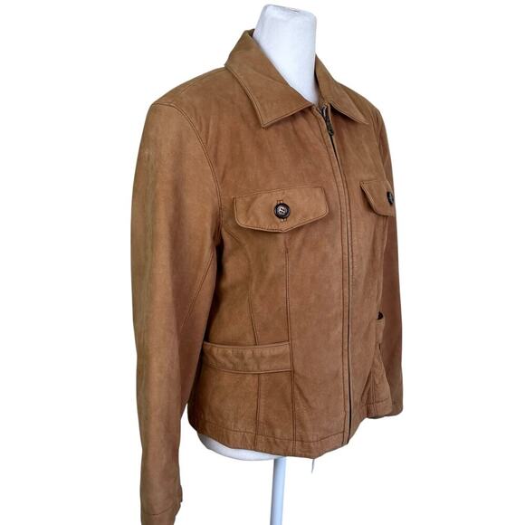 Georgetown Leather Vintage Tan Leather Jacket Waist Length Zip-up Collared Retro - Picture 4 of 16